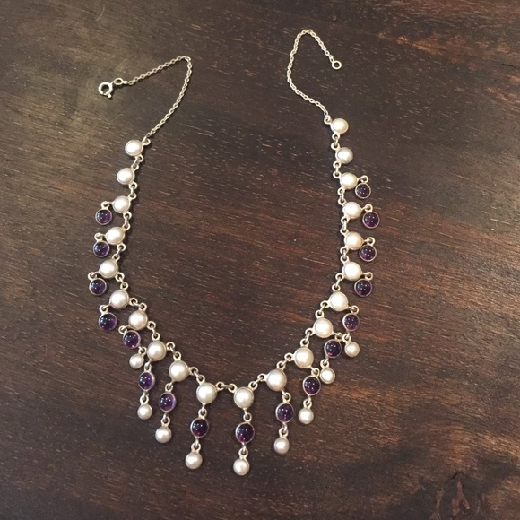 Silver amethyst & pearl necklace