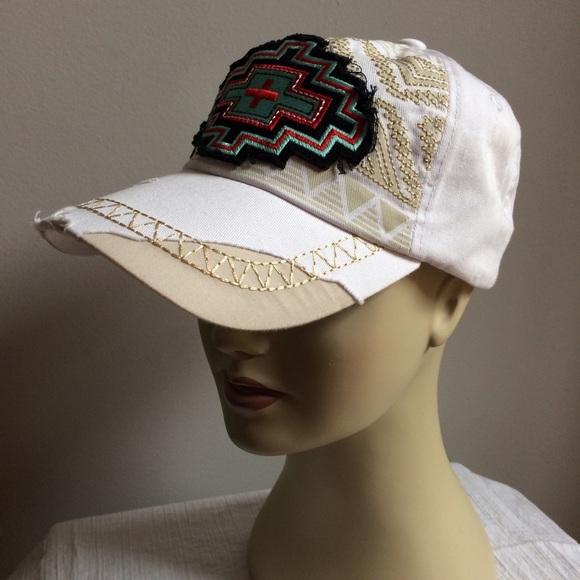NEW White Aztec Embroidered Baseball Cap Hat - Picture 2 of 3