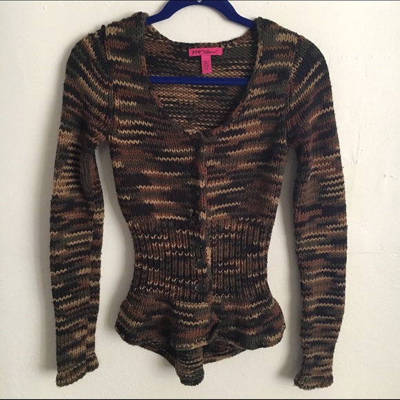 Betsey Johnson camo knit peplum sweater