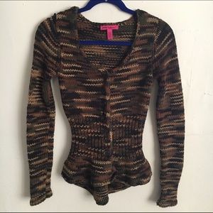 Betsey Johnson camo knit peplum sweater