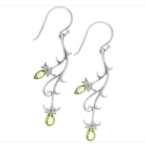 Sterling Silver .925 Vine Peridot Drop Earrings✨ - Picture 1 of 2