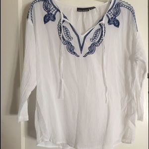 Gauze DKNY Peasant Embroidered Top