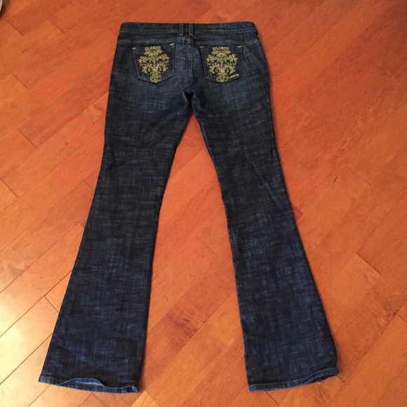 BEBE JEANS 31 x 33 GOLD EMBROIDERED POCKETS RARE