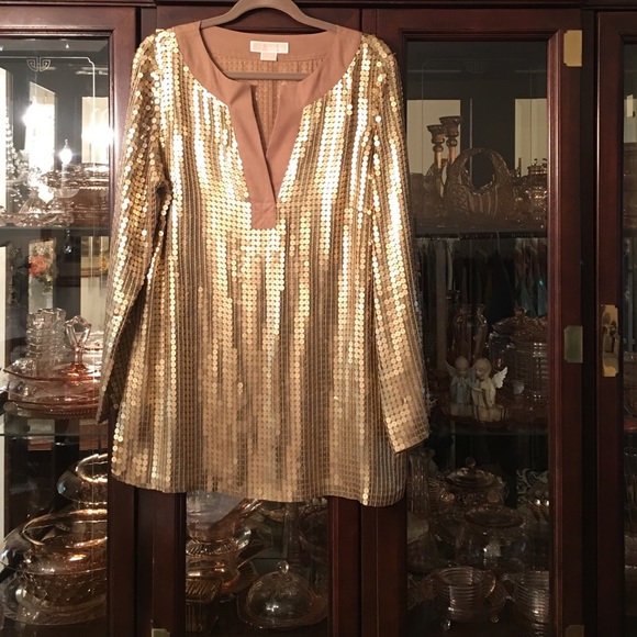 Sale🎄 Michael  Kors Gold Sequin Tunic - Picture 1 of 3