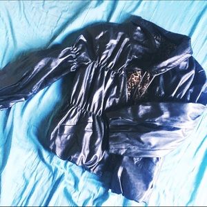 Fun faux-leather metallic pewter jacket