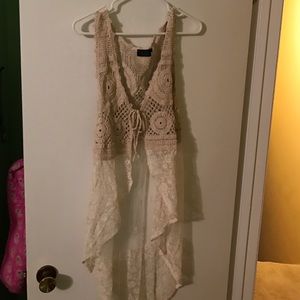 Crochet and Lace Sleeveless Cardigan