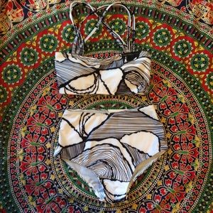 Black and White Abstract High Waisted Bikini