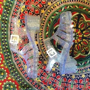 Cleated Heel Clear Sparkly Jelly Shoes