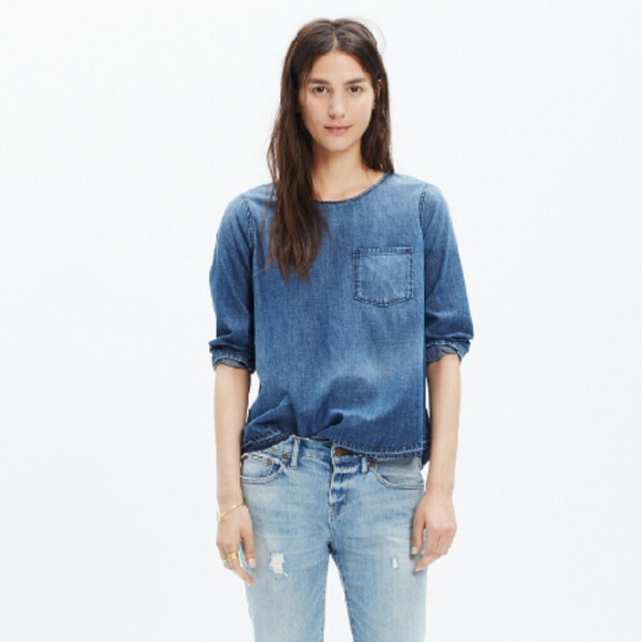 Madewell denim drop hem 3/4 sleeve tee Small