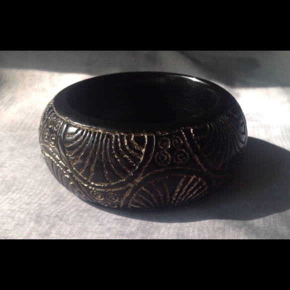 Vintage heavy wide hand carved bangle bracelet