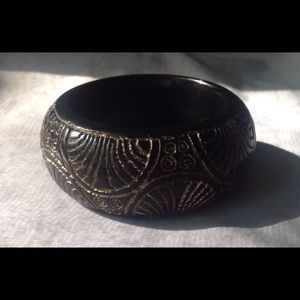 Vintage heavy wide hand carved bangle bracelet