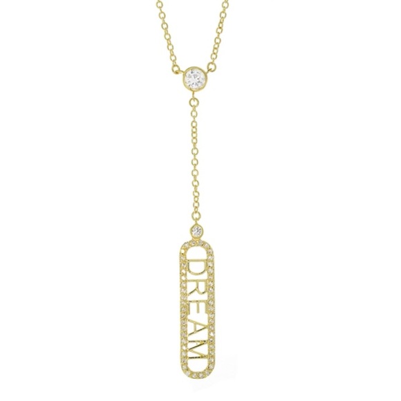 14K Gold Plated "Dream" CZ  Y-Necklace - 16" Chain - Picture 1 of 3