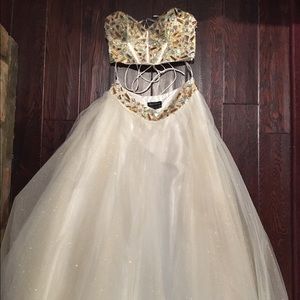 Ivory & Gold 2 Piece Prom Dress