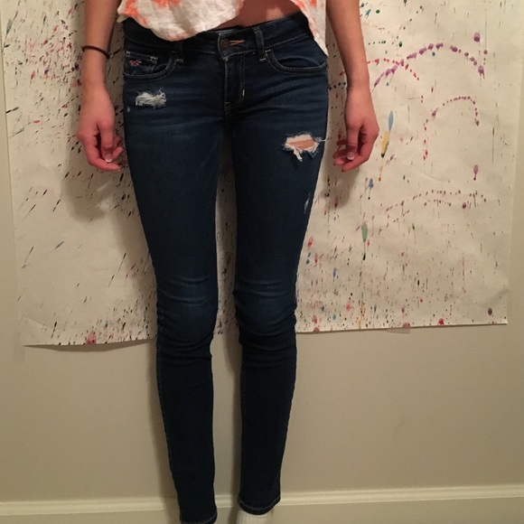 A dark pair of ripped Hollister jeans