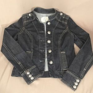 Military style faded black jean jacket XS
