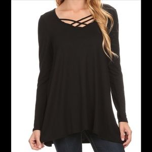 NWT black criss cross long sleeved