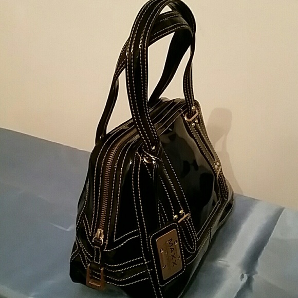 Maxx New York Small Black Patent Bowling Satchel - Picture 3 of 4