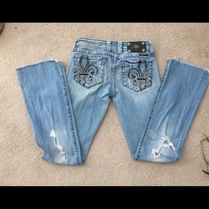 Miss Me boot cut jeans fleur de lis 26 distressed
