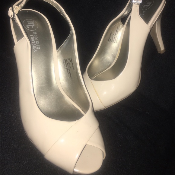 Nude slingback peep toe heels