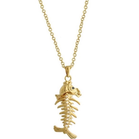14K Gold Plated Fishbone Charm Necklace - 16"💋 - Picture 1 of 2