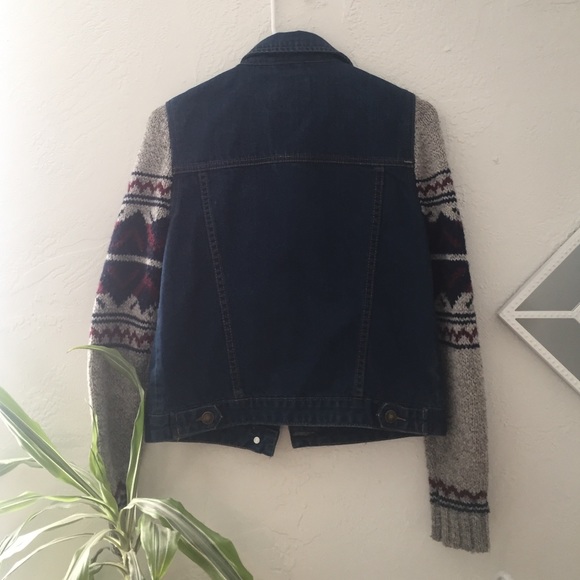 Denim Jacket with Knit Sleeves - Picture 2 of 3