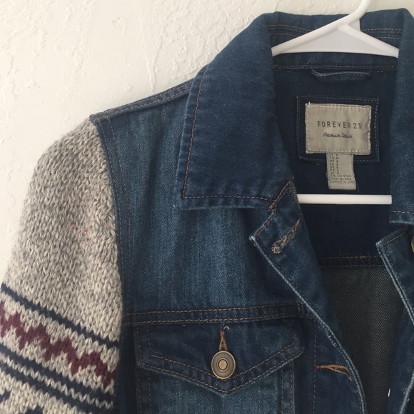 Denim Jacket with Knit Sleeves - Picture 3 of 3