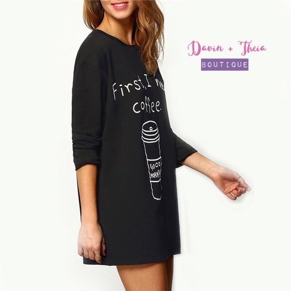 HP 4X 💖 Coffee Print Long T-Shirt - Picture 2 of 6