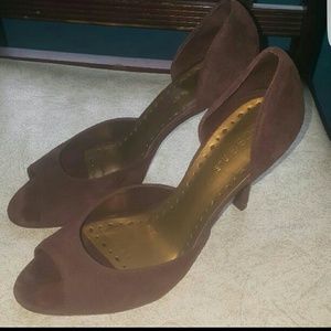 Like New BCBG suede Peeptoe stiletto pumps sz 8