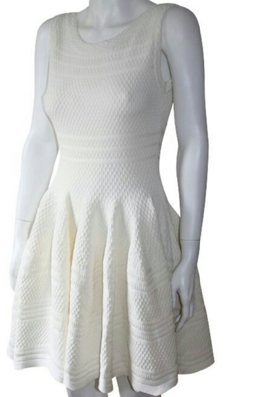 Brocade fit and flare sleeveless white dres - Picture 1 of 5