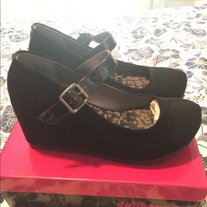 Dollhouse faux-suede wedge Mary Janes