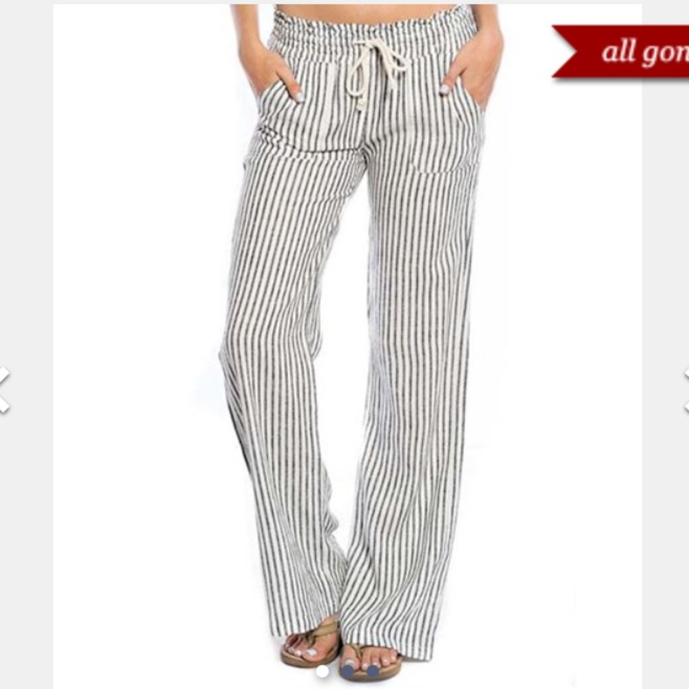 🍾HP 3/3🍾 Black & White Stripe Linen-Blend Pants