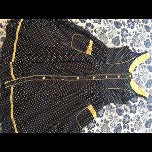 Navy and yellow polka dot swing dress