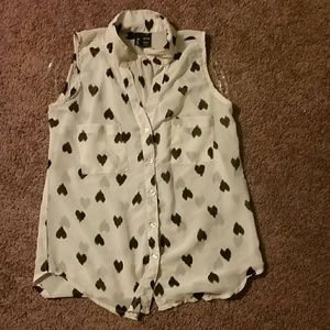 Blush button down with black hearts