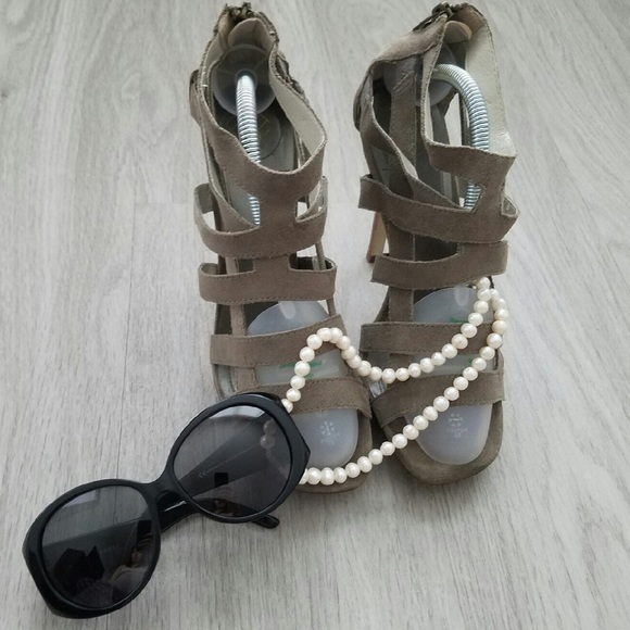 BCBG Suede Cage Strappy Heels