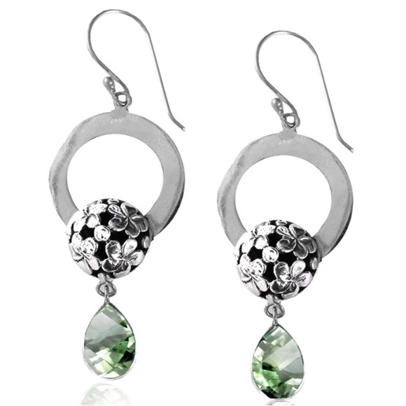 Flower Green Amethyst 925Sterling Silver Earring - Picture 1 of 3