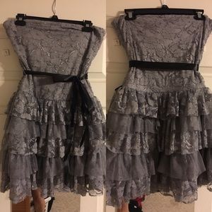 Gray strapless ruffle dress