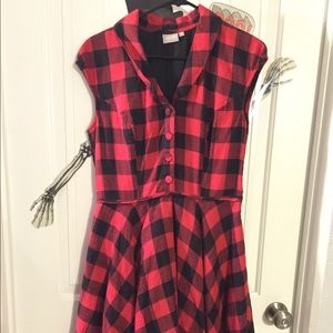 Eshakti red flannel fit and flare shirt dress