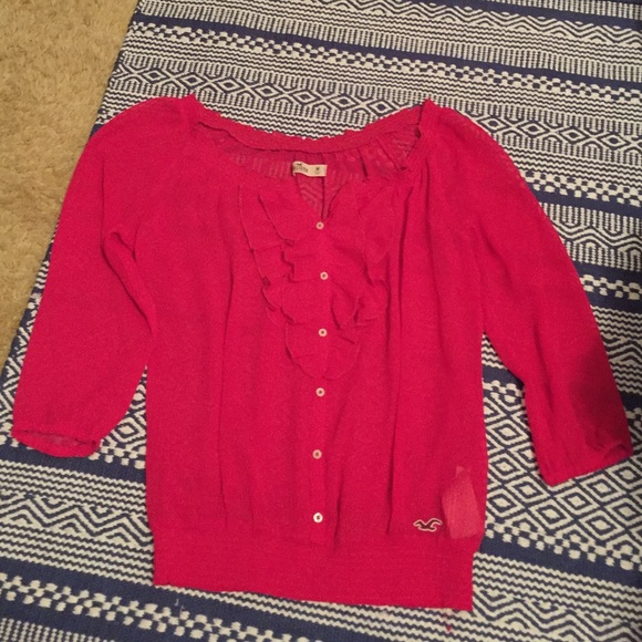 Sheer hot pink 3/4 sleeve shirt