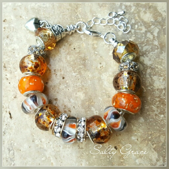 SOLD Imani~ brown amber charm bracelet - Picture 2 of 7