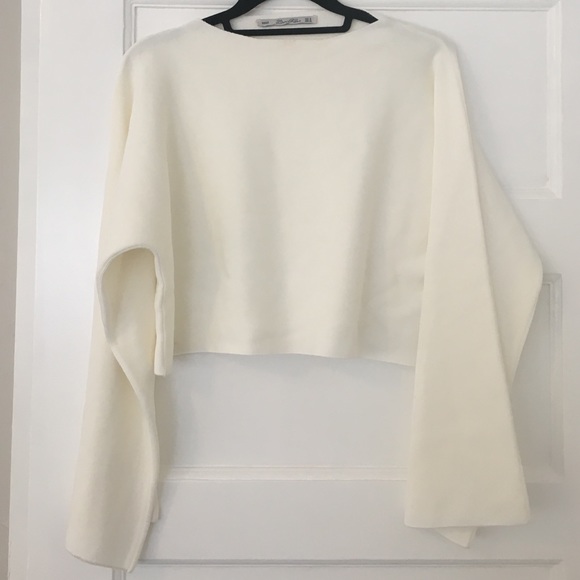 Cream bell sleeve crop top