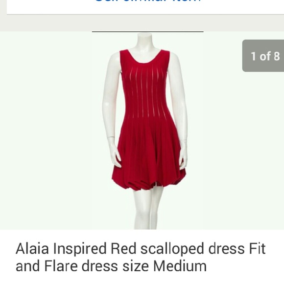 scalloped fit and flare sleeveless dress - Picture 2 of 4