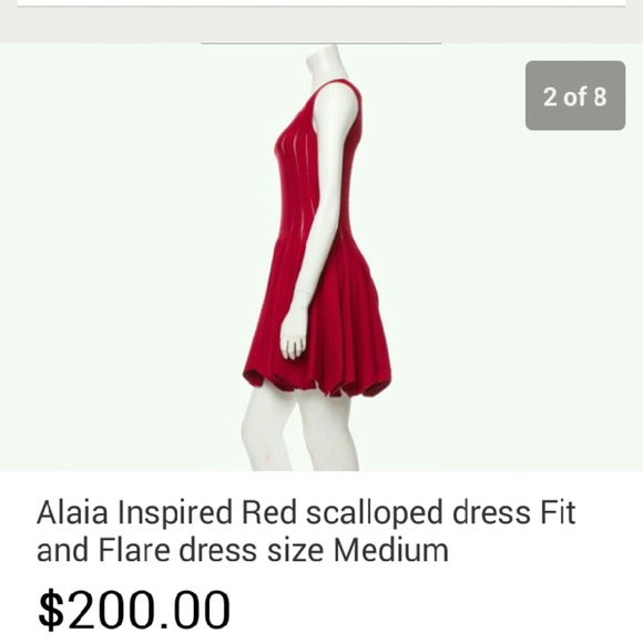 scalloped fit and flare sleeveless dress - Picture 3 of 4