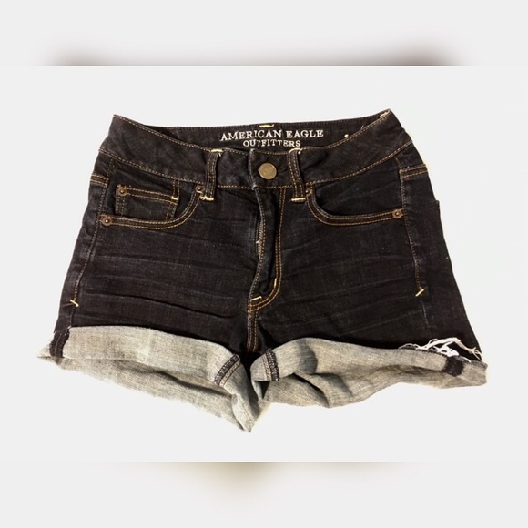 High waisted dark wash shorts