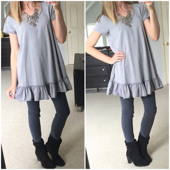 LAST ITEM▫️Grey Vintage Wash Ruffle Tunic - Picture 2 of 4
