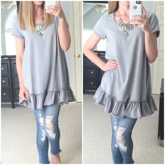 LAST ITEM▫️Grey Vintage Wash Ruffle Tunic - Picture 3 of 4