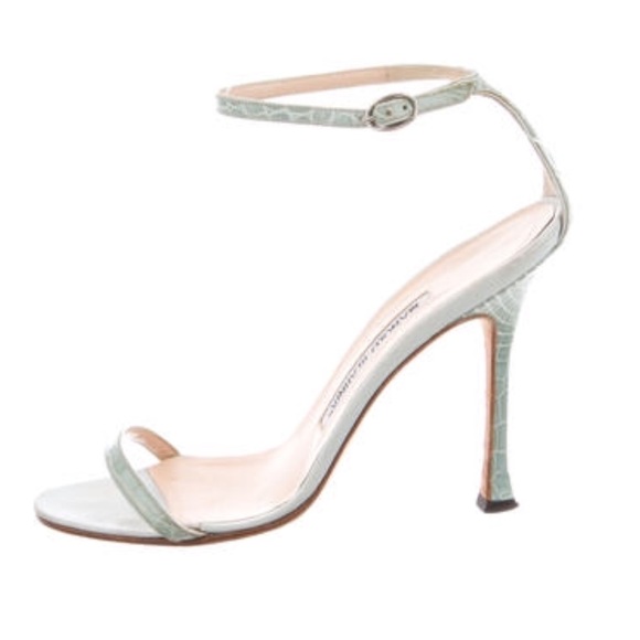 Manolo Blahnik Crocodile Ankle Strap Sandals