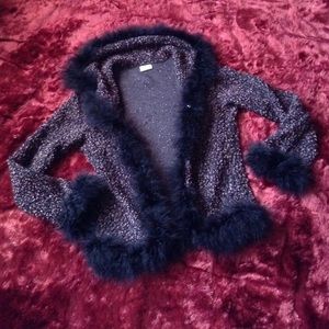 90s fluffy trim cardigan😍