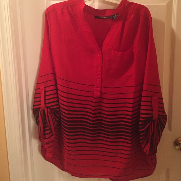 Denim 24/7 Red & Black striped blouse