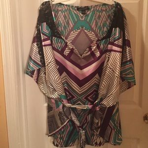 Ashley Stewart lace kimono style blouse with sash
