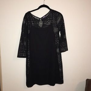 Tilden long sleeve, double layer black dress